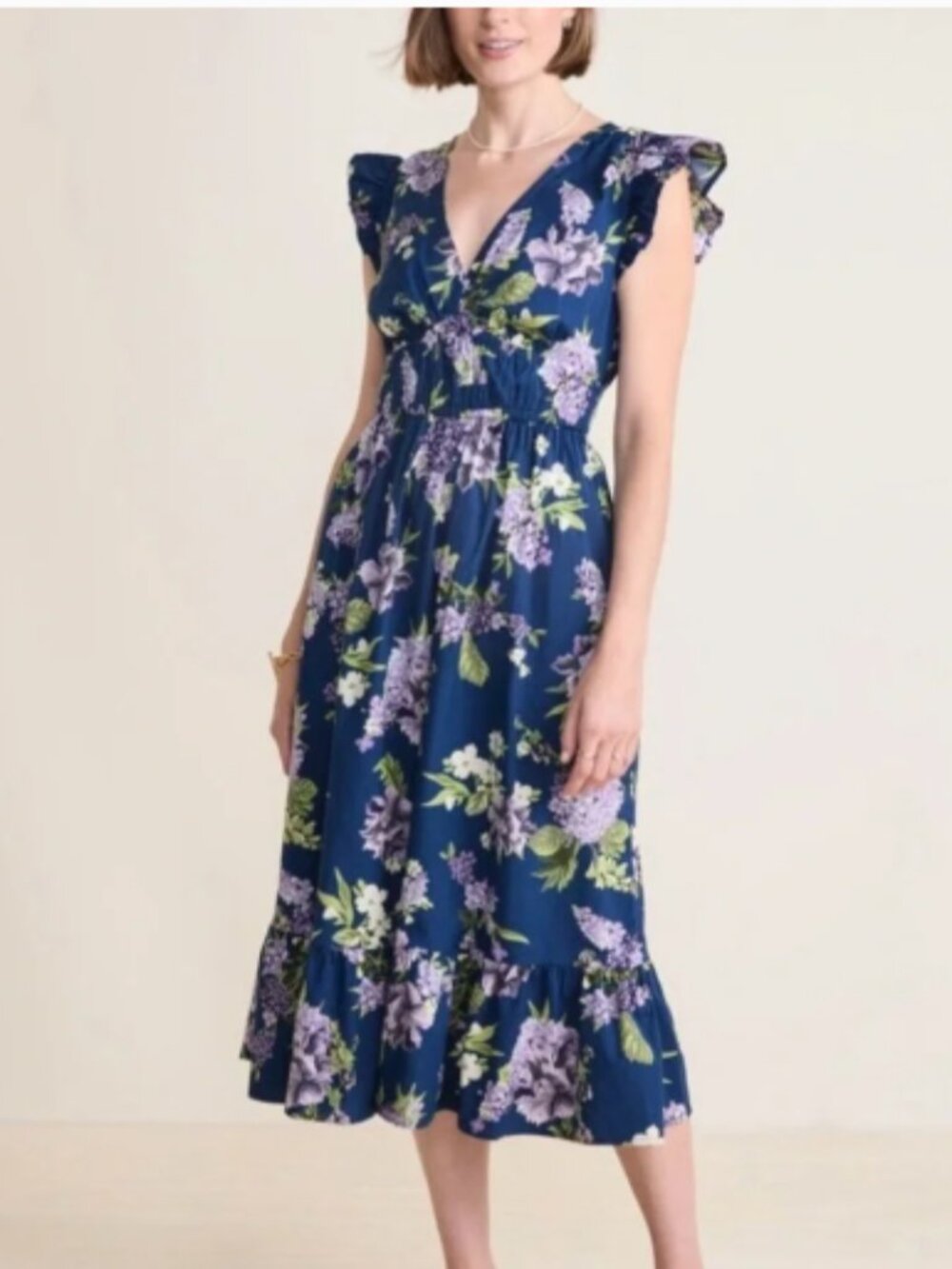 Vineyard Vines Navy Maxi Dress with Lavender Floral Print